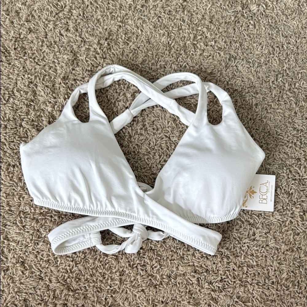 BECCA by Rebecca Virtue White Convertible Split Strap Bralette Bikini Top DDDcup